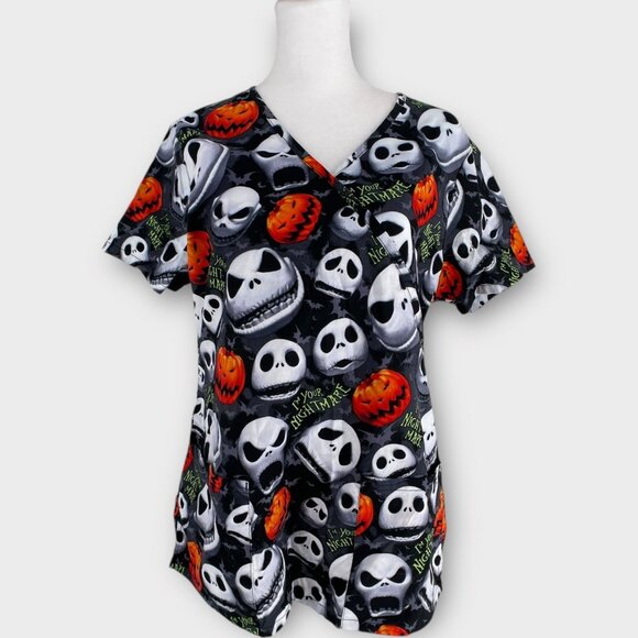 Disney Nightmare Before Christmas Halloween Vintage Wrap Style Scrub Top Small - Picture 1 of 8